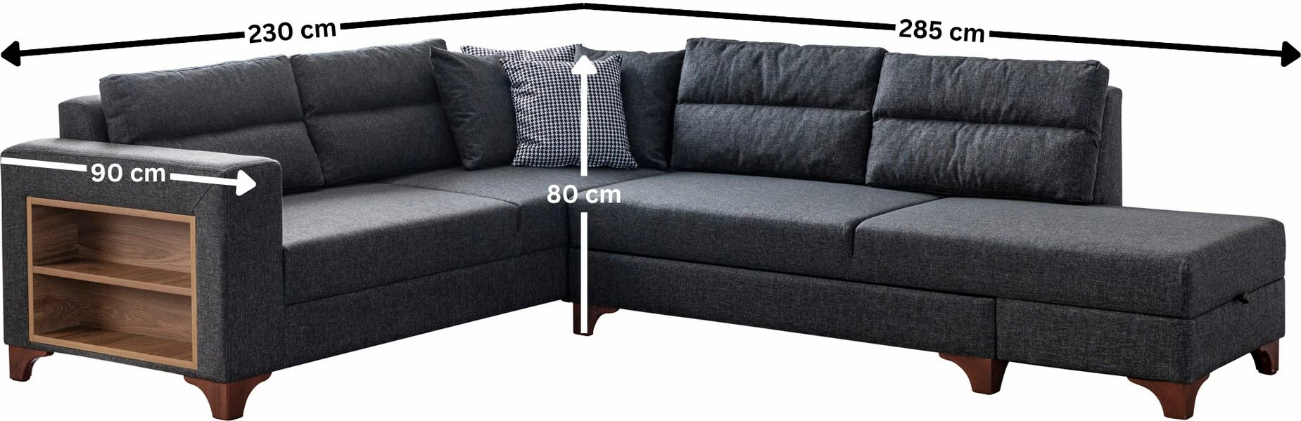 Kënd divan-krevat, ngjyrë antracit, Atelier del Sofa, Tloft majtas