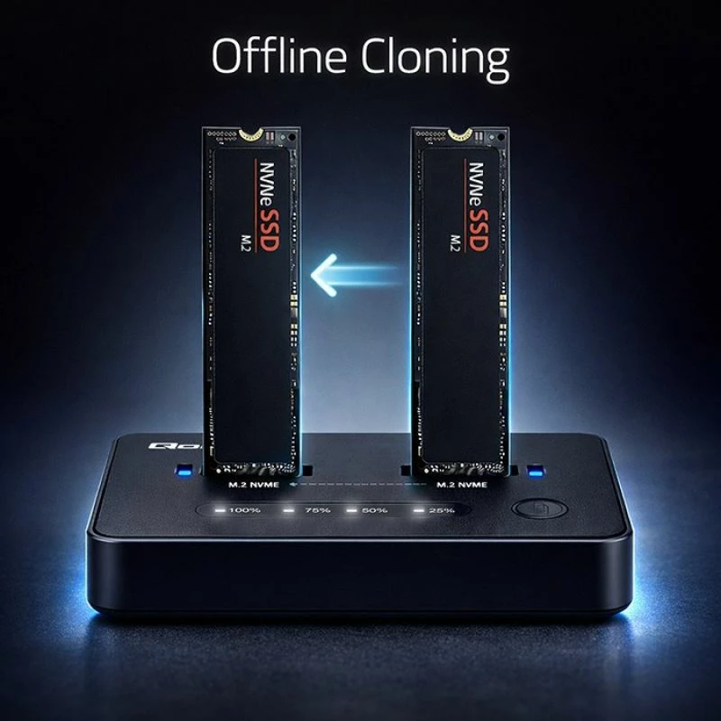 Stacion docking SSD Qoltec M.2 NVMe, USB-C, 20Gb/s, dual 2x8TB