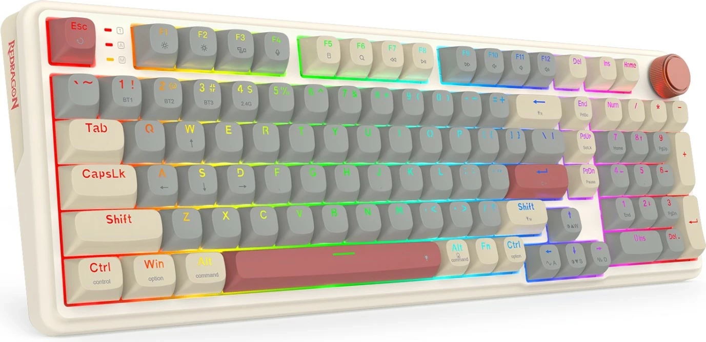 Tastierë gaming Redragon Eisa K768WGR-WL, mekanike 96% 99 taste, wireless Bluetooth/2.4G, RGB, hot-swap, 8000mAh, kafe