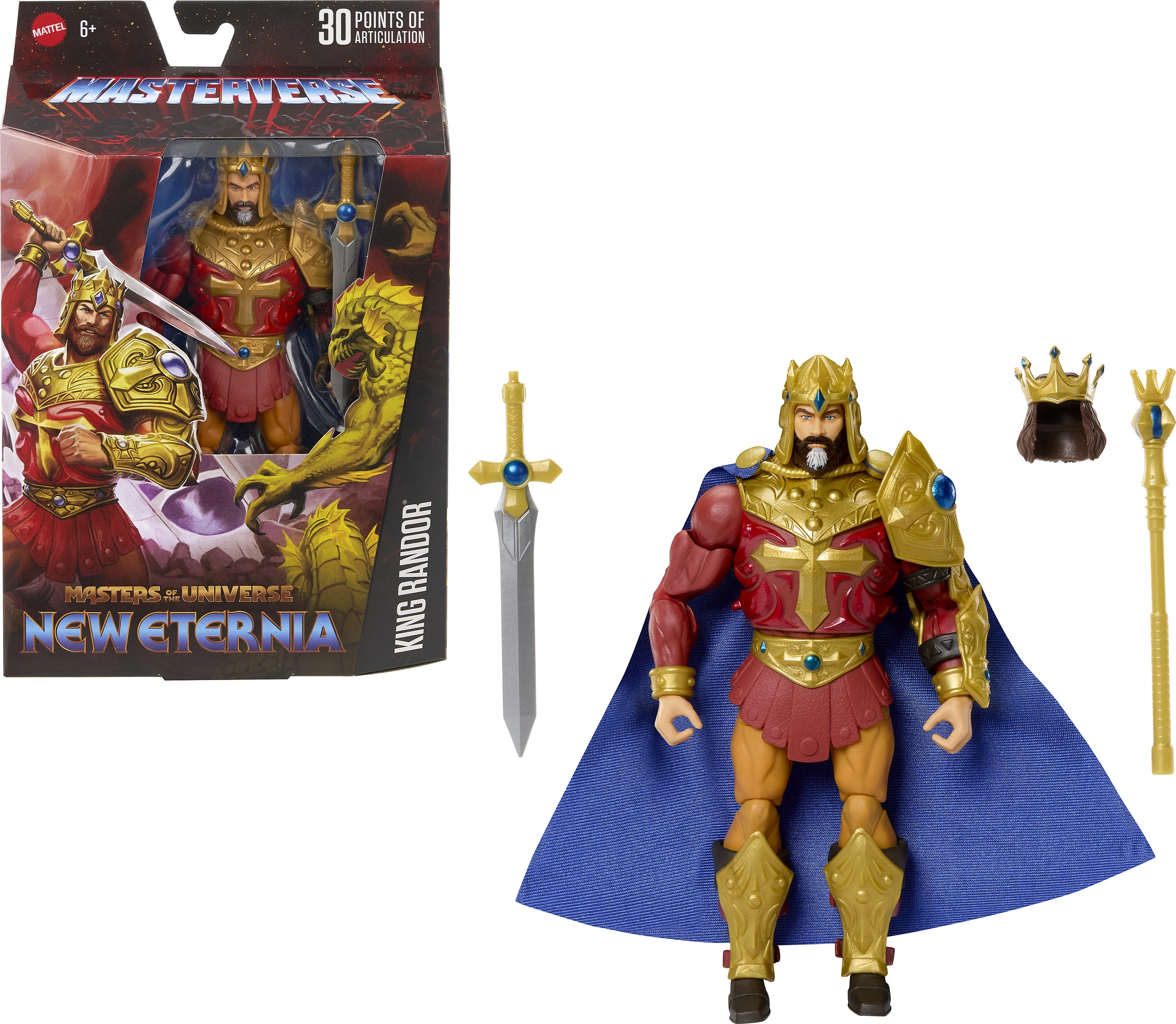 Figurinë aksioni Mattel Masters of the Universe Masterverse New Eternia King Randor, 18 cm, shumëngjyrëshe