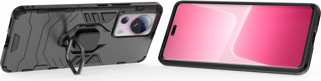 Mbështjellës Hurtel Ring Armor për Xiaomi 13 Lite, me unazë mbajtëse, i zi