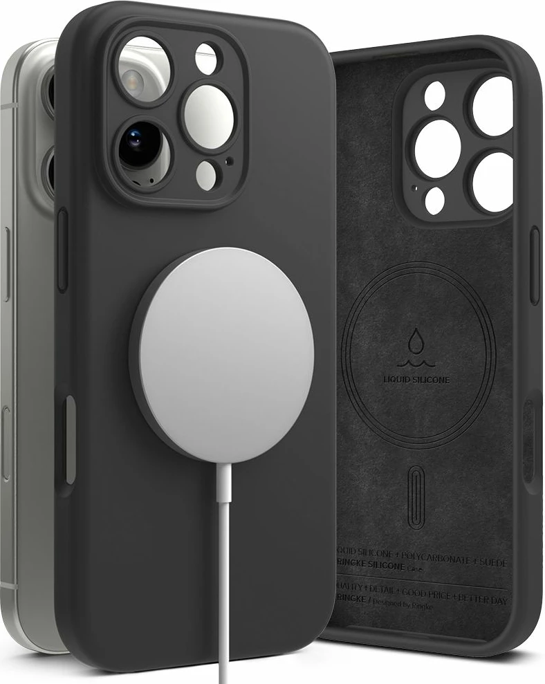 Mbështjellës Ringke Silicone MagSafe për iPhone 16 Pro Max, i zi
