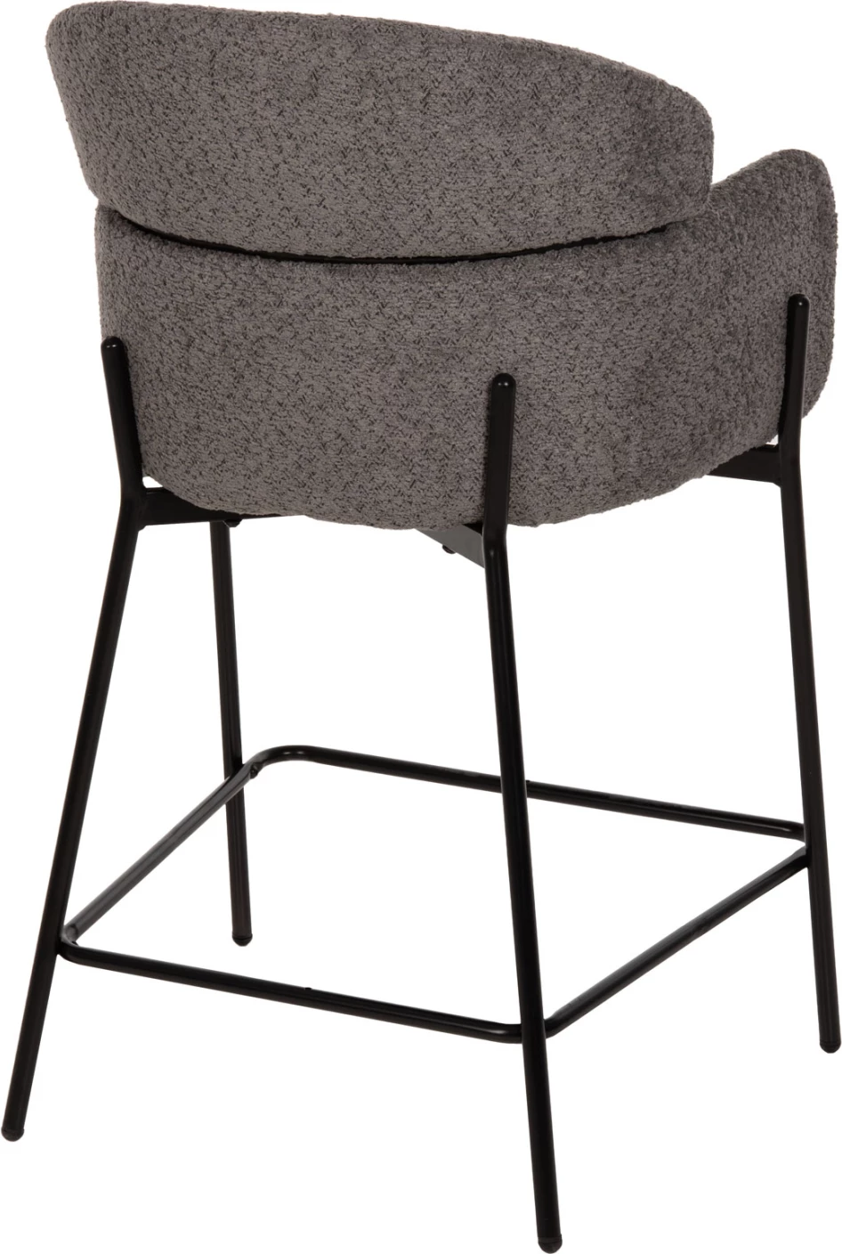 Karrige për bar mesatare WOLF FH8584.01, pëlhurë boucle gri, këmbë metalike të zeza, 56x56x96H cm., set prej 2 copë