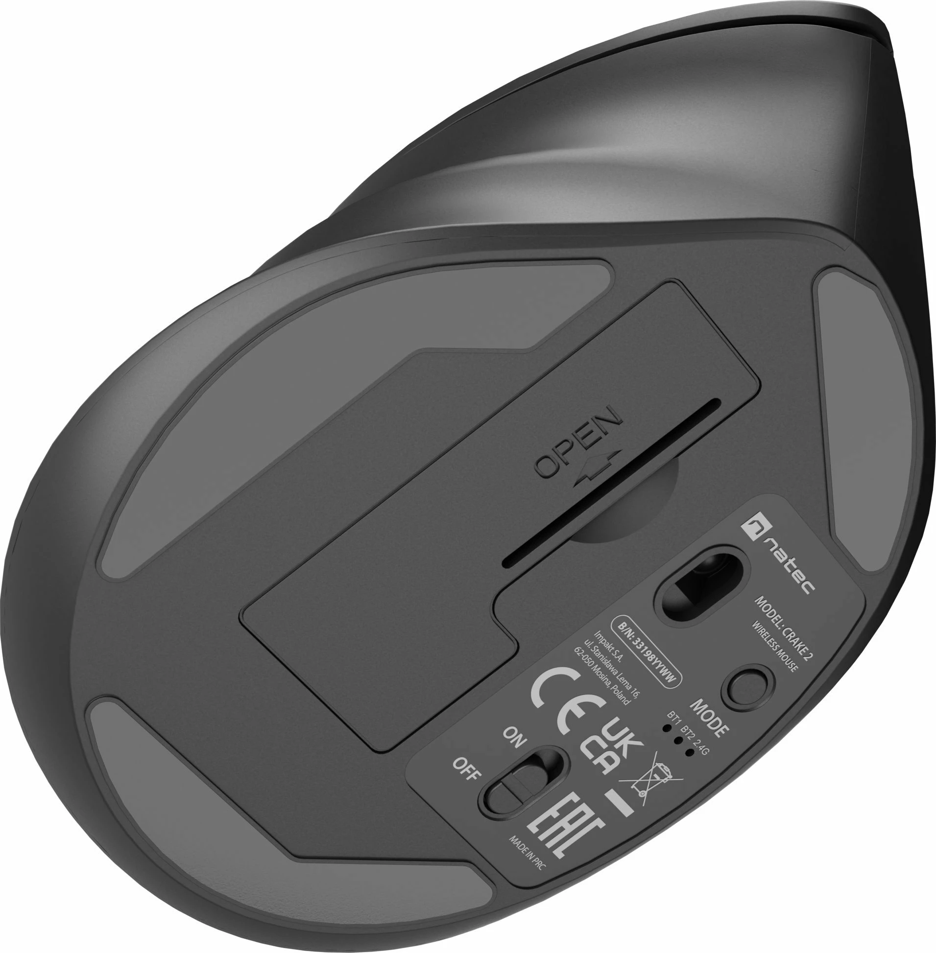 Maus vertikal Natec Crake 2 NMY-2048, wireless Bluetooth/2.4GHz, 2400 DPI, 6 butona, zezë