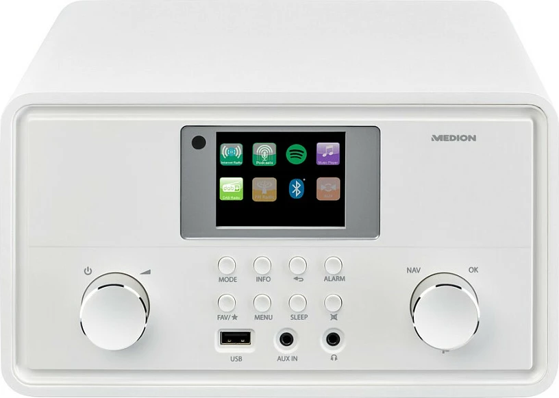 Radio interneti Medion MD 88069, DAB+/FM, Bluetooth, Wi‑Fi, 20W, e bardhë