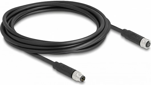 Kabllo industriale Ethernet DeLOCK M8 3-pin A-coded mashkull-në-femër, 3 m, TPU, e zezë