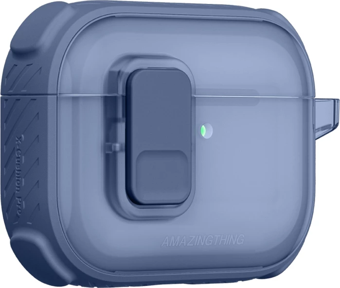 Mbështjellës për kufje AmazingThing Titan Pro Mag Case Clear për AirPods Pro 3, PC+TPU, me karabiner, mbështetje karikim wireless, blu