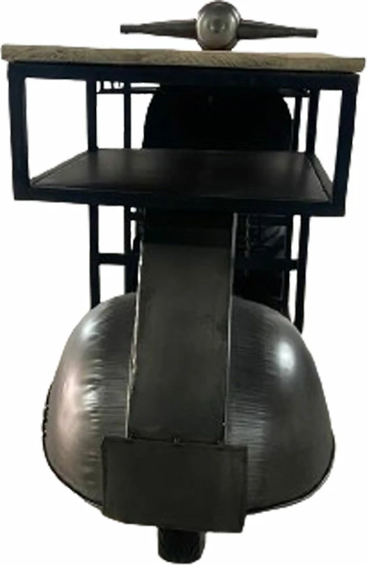 Konsol bar në formë skuter, metal gunmetal, dru natyral, 183x51x102