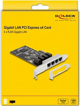 Kartelë rrjeti PCIe DeLOCK RTL8111, 4x Gigabit RJ45, PCIe 2.0, e argjendtë