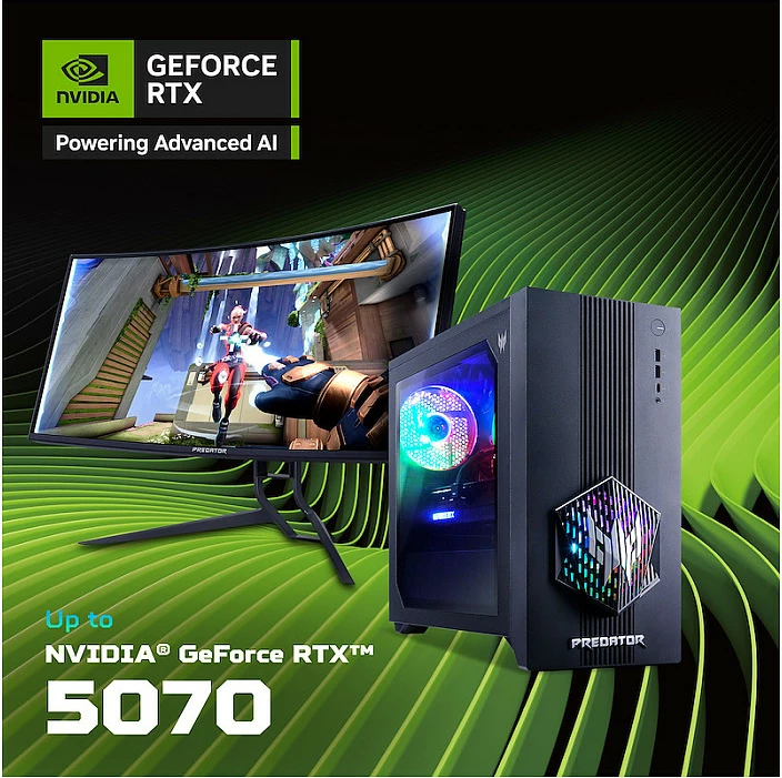 Kompjuter desktop Acer Predator Orion 3000 U7-265F, 32GB RAM, 1TB SSD, GeForce RTX 5070 12GB, Windows 11 Home, ngjyrë e zezë