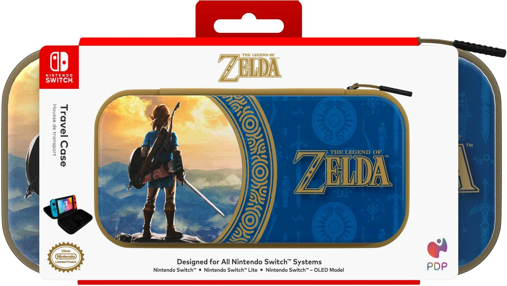 Kasë udhëtimi për Nintendo Switch PDP Deluxe Travel Case The Legend of Zelda, me stand të integrum, për Switch/Lite/OLED, Hyrule Blue