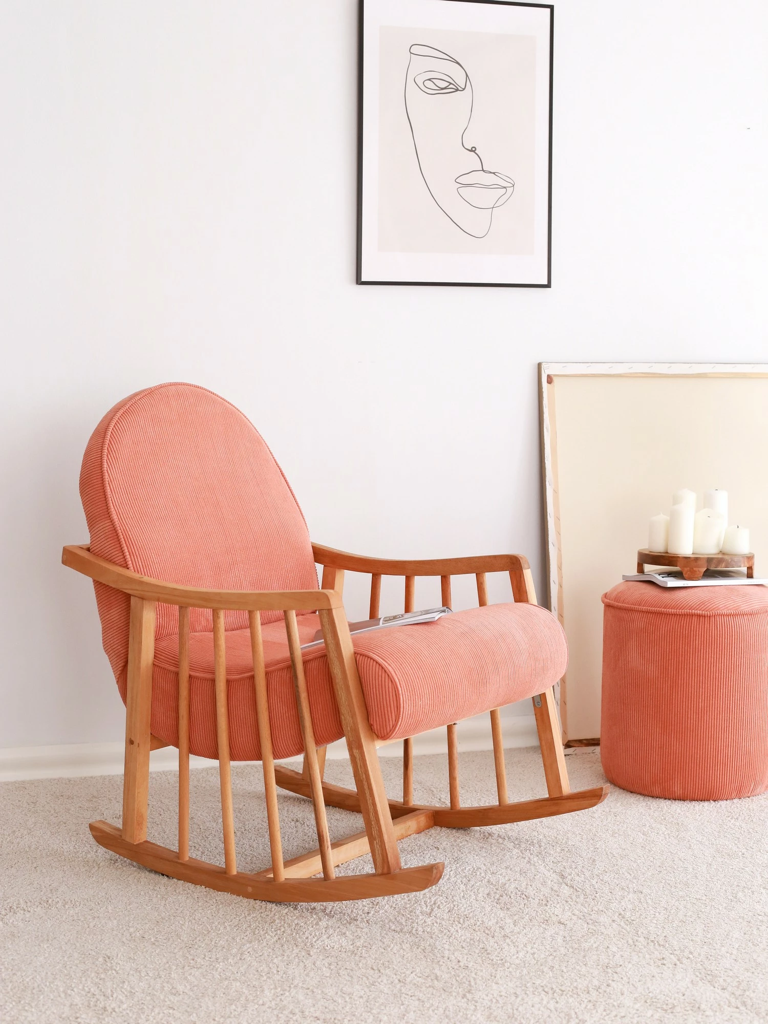 Karrige Wing Klea, kadife korduroj, ngjyrë korale