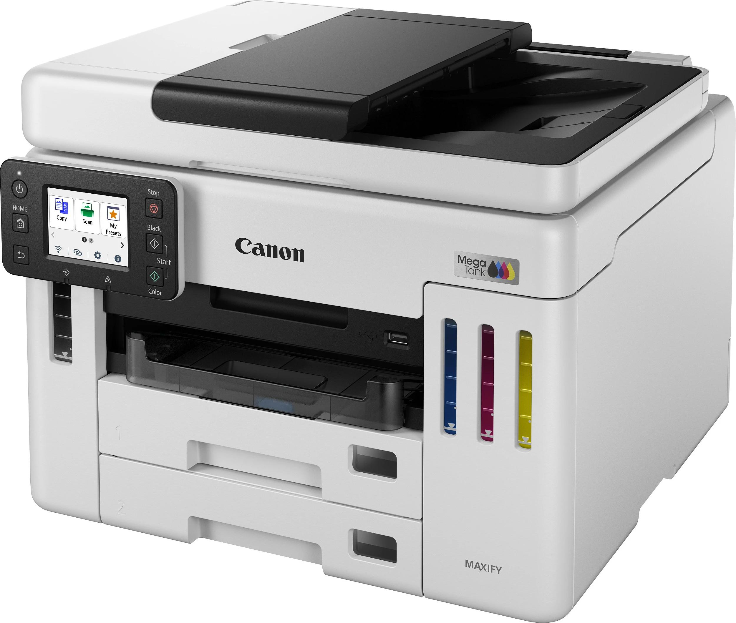 Printer multifunksional Canon MAXIFY GX7150, Inkjet MegaTank, A4, duplex, ADF 50 fletë, Ethernet, bardhë/zi