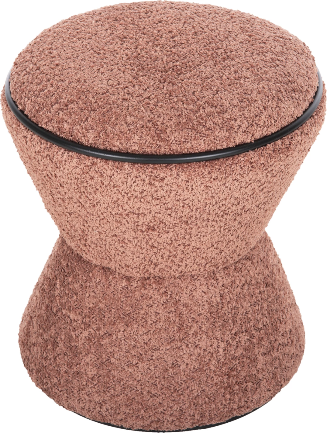 Karrige për bar, rrethore, LINNER, FH9604.02, pëlhurë boucle, detaj rozë e zezë, D38x44 cm