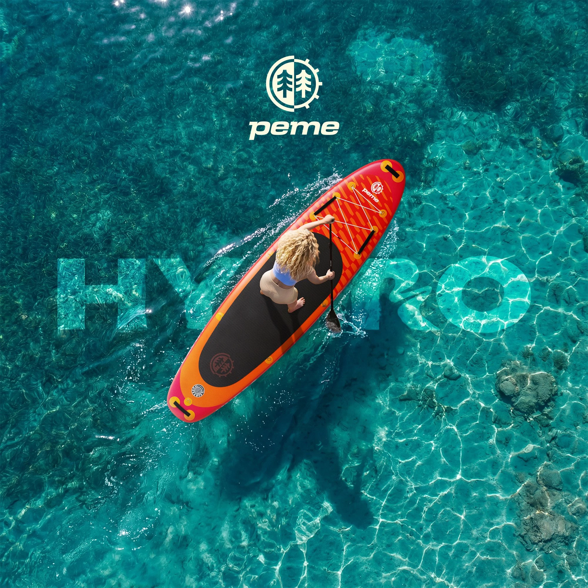 Dërrasë SUP inflatuese Peme Hydro 350 350x81x15 cm, deri 166 kg, 18 PSI, portokalli/kuqe (Sunset Orange), set me lopatë 2-në-1 + pompë + çantë shpine
