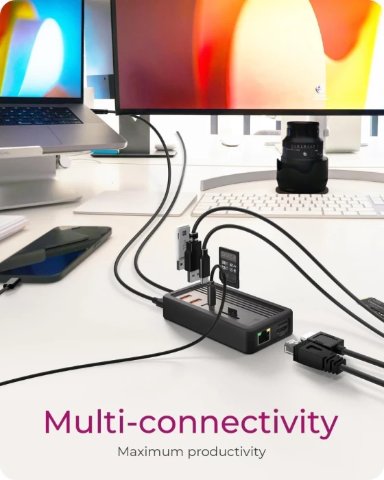 Docking station ICYBOX IB-DK4072M-CU31 10-në-1 me slot NVMe M.2, PD 100W, 4K HDMI, e zezë