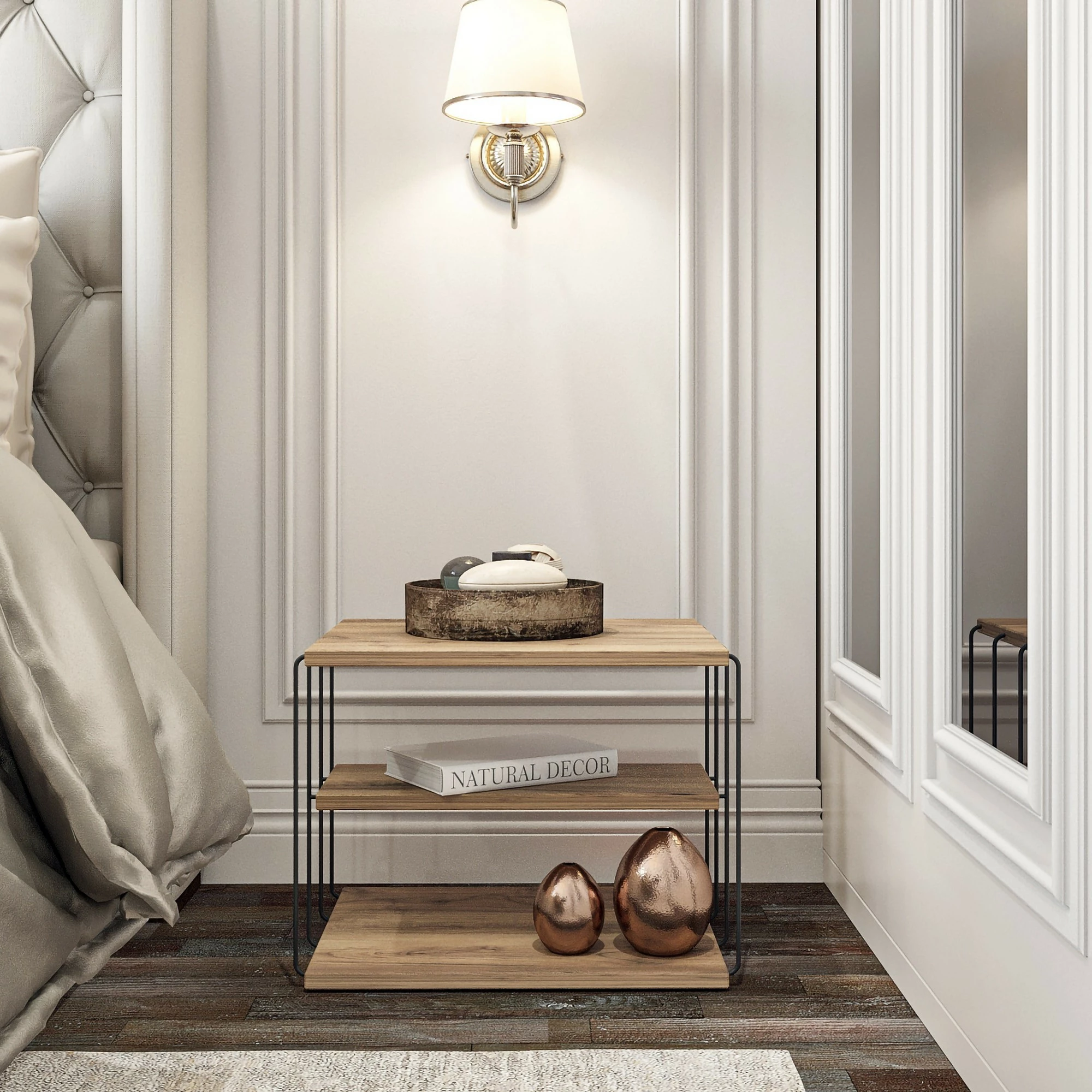 Tavolinë anësore dy-katëshe, ngjyrë Atlantic Pine dhe e zezë, Lifon Hanah Home