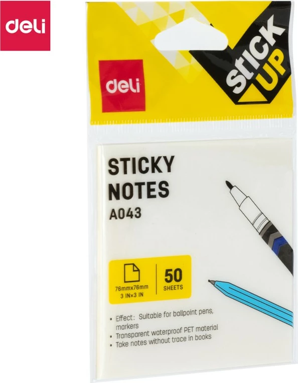 Deli Postit 75X75 100Fl Transparent 1/24 A043
