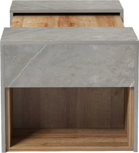 Set tavolinash kafe Morfi, 3 copë, ngjyrë lis, efekt mermeri bezhë, 105x45x37cm