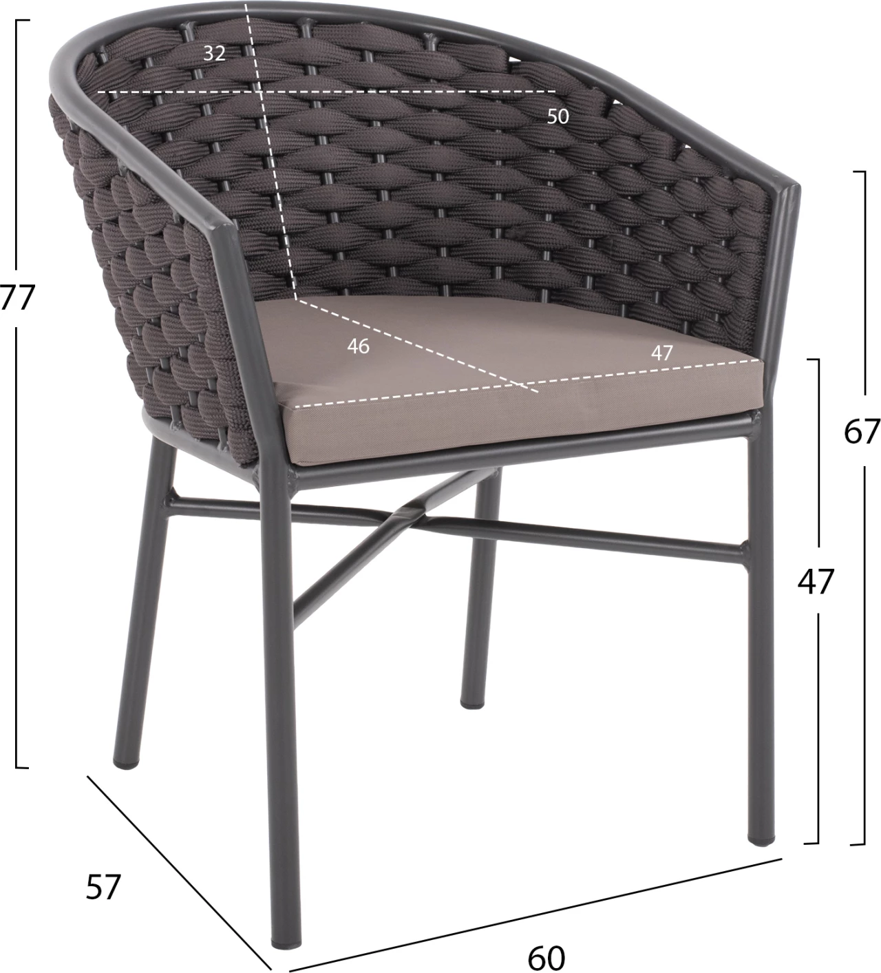 Karrige alumini me litar shkumë gri e errët 60x57x77Hcm.FH5859.01