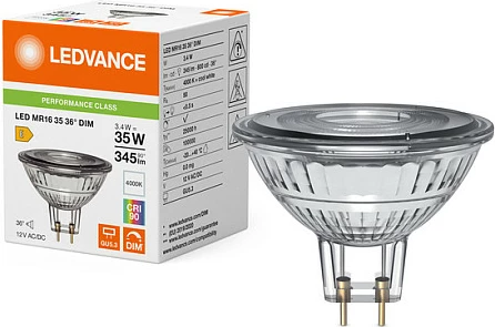 Llambë LED OSRAM MR16 PAR16, GU5.3, 3.4W (ekuiv. 35W), 4000K, e bardhë e ftohtë, dimmable