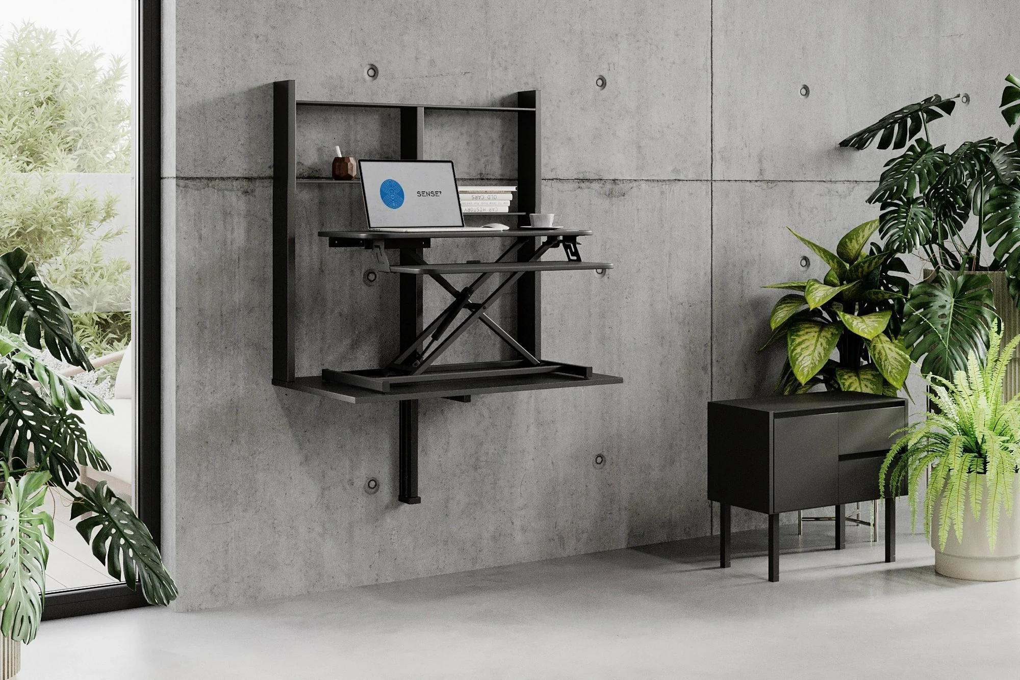Konvertues tavoline zyre SENSE7 Office Converter 81 x 40 cm, rregullim lartësie 12.5-49 cm, i zi