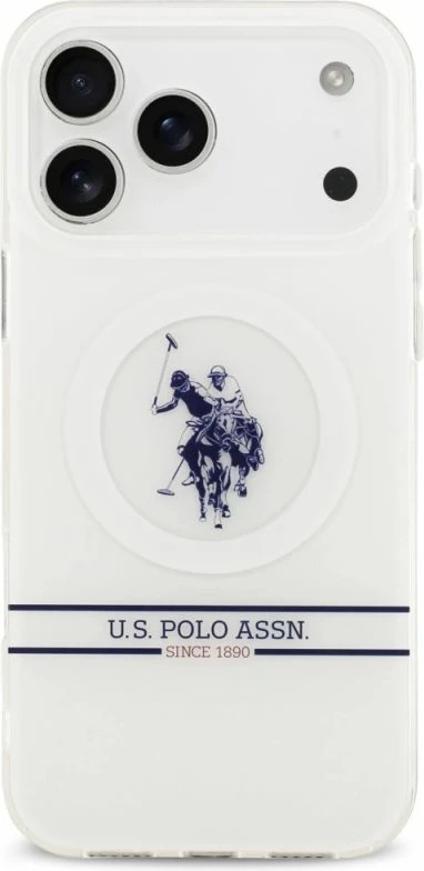 Kapak telefoni U.S. Polo Assn. DH and Bottom Stripe Logo MagSafe për iPhone 17 Pro Max, i bardhë