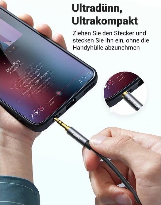 Kabllo zgjatëse AUX 3.5mm UGREEN 10592, 1m, 3-pol (TRS) male-female, e zezë/gri