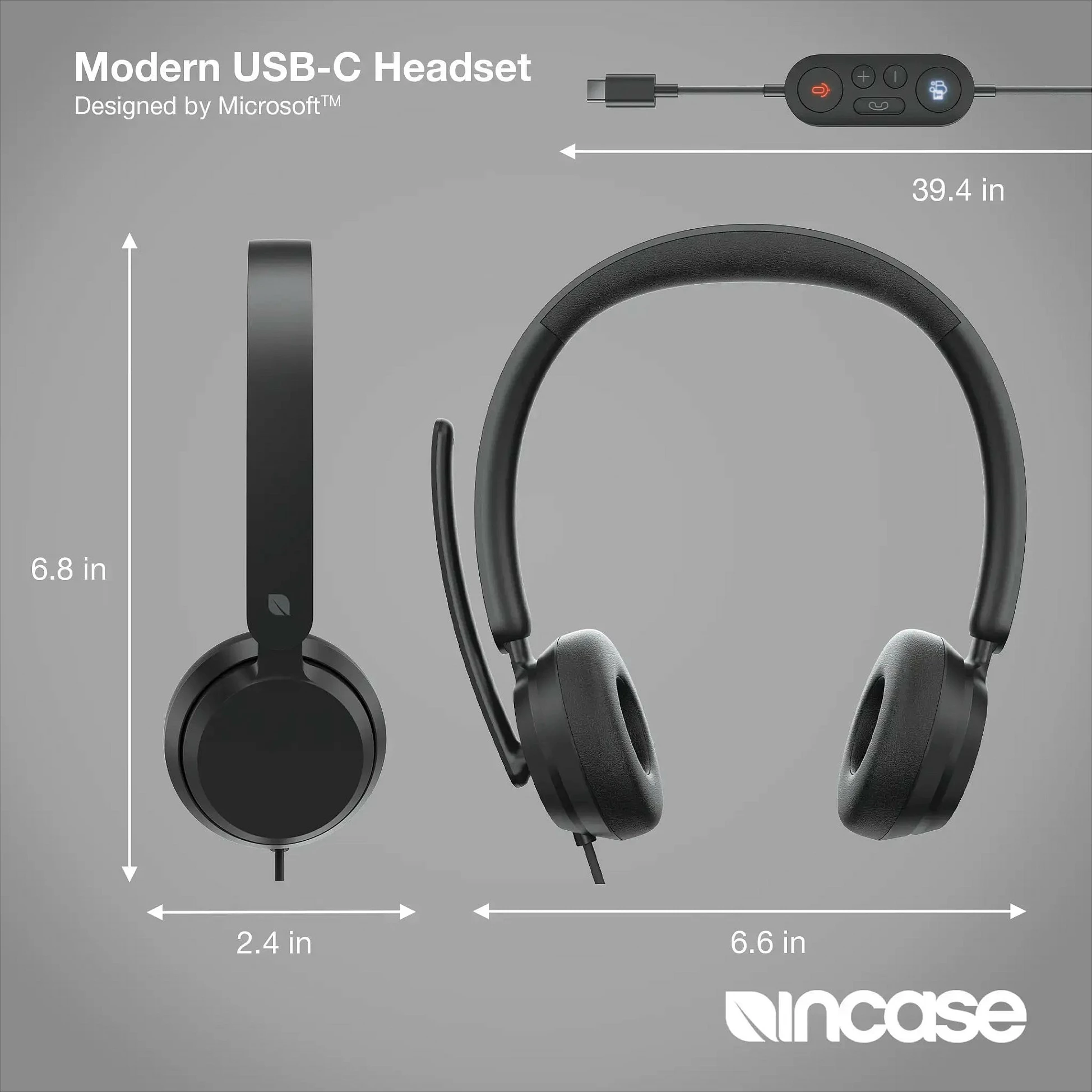 Kufje Incase Modern USB-C Headset (Designed by Microsoft), me kabllo, mikrofon boom me anulim zhurme, të zeza