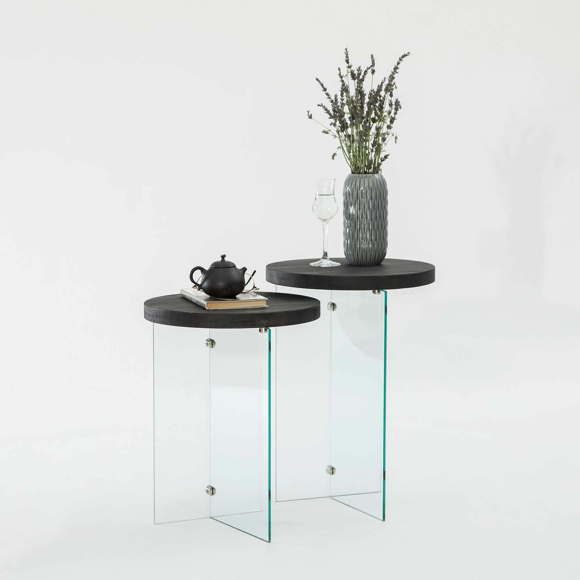 Set tavolinash kafeje Skye Decor, Serenity 2, antracit, xham transparent