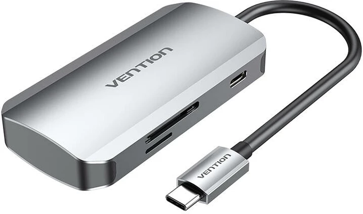 Kasë Vention TNHHB, USB-C në 3x USB3.0, SD, TF, PD 0.15m, Gri