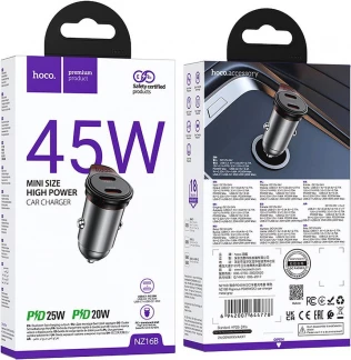 Karikues veture HOCO NZ16B QC/PD 45W 3A, 2x USB-C, gri
