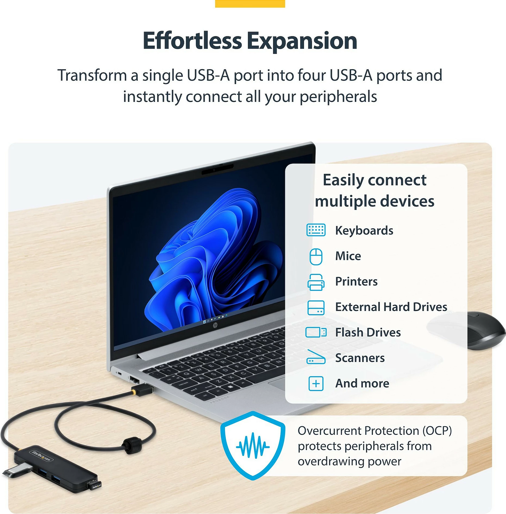 Hub USB StarTech 4-Port USB-A, USB 3.2 Gen 1 5Gbps, kabllo 61cm, i zi