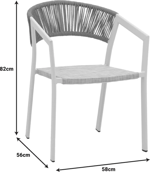Karrige alumini Glisten e grumbullueshme, kornizë e bardhë-tekstilen ratan natyral 58x56x82cm