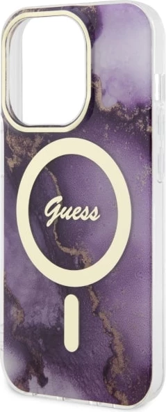 Mbështjellës Guess Golden Marble MagSafe për iPhone 14 Pro 6.1", vjollcë