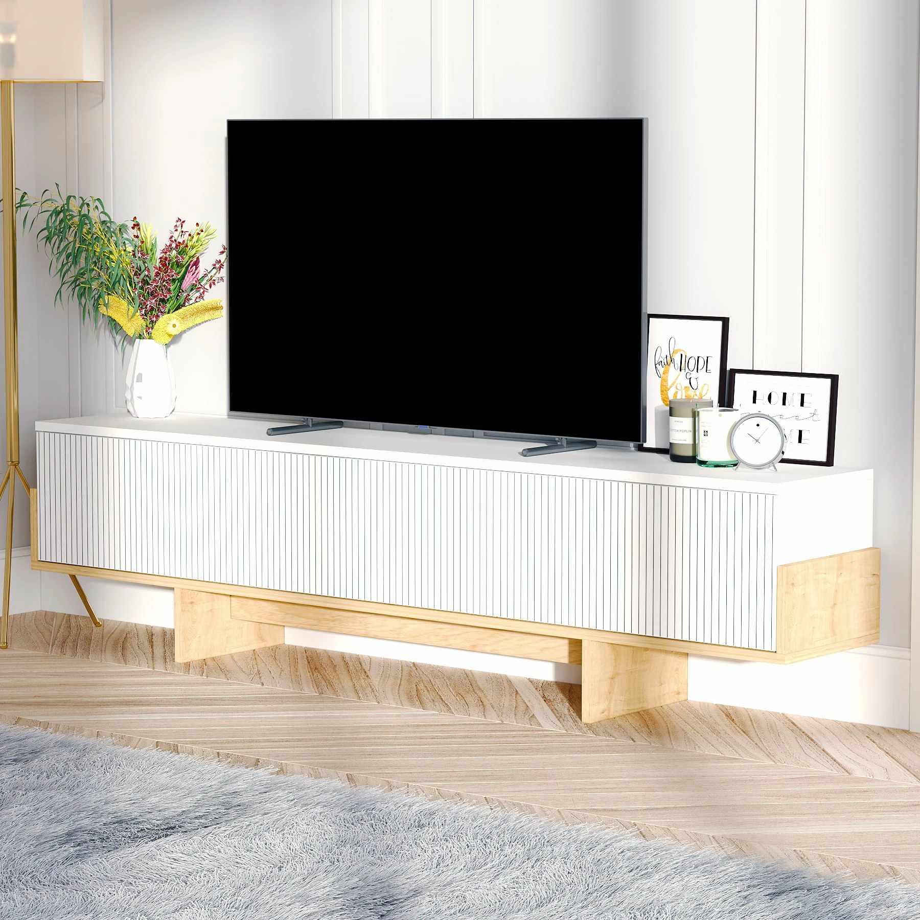 Komodë TV Skye Decor, e bardhë, lisi Sapphire