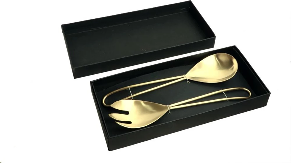 Set për shërbim sallate, 2 copë, çelik, ngjyrë ari, 29x7x2cm