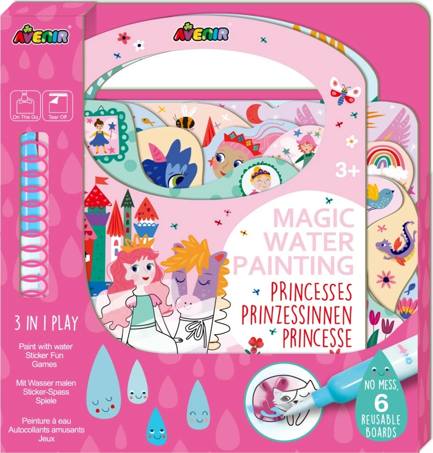 Set ngjyrosje me ujë MG DYSTRYBUCJA Magic Water Picture Princess, 6 faqe, 59 ngjitëse, me stilolaps ujë, për fëmijë