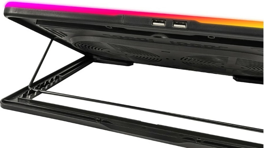 Bazë ftohëse laptopi, Tracer, GameZone Snowman PRO TRASTA47590, për 17.3 inch, 2 ventilatorë 90 mm 1350 RPM, 6 nivele rregullimi, ekran shpejtësie, RGB, 2x USB, e zezë