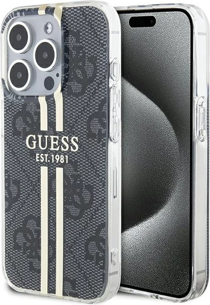 Mbështjellës Guess IML 4G Gold Stripe për iPhone 15 Pro, i zi