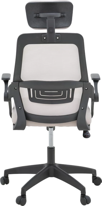 Karrige zyre Peja, material rrjetë, ngjyrë gri-bezhë, kornizë e zezë, 58x60x107-117cm