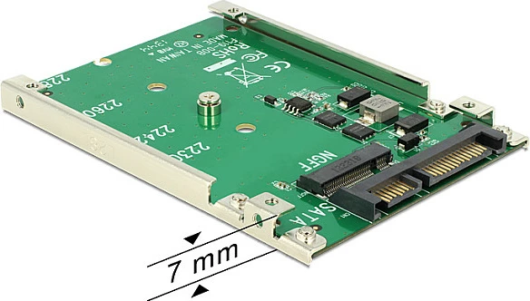 Konvertues DeLOCK 62544 SATA në M.2 NGFF, adaptor 2.5" 7mm, i gjelbër