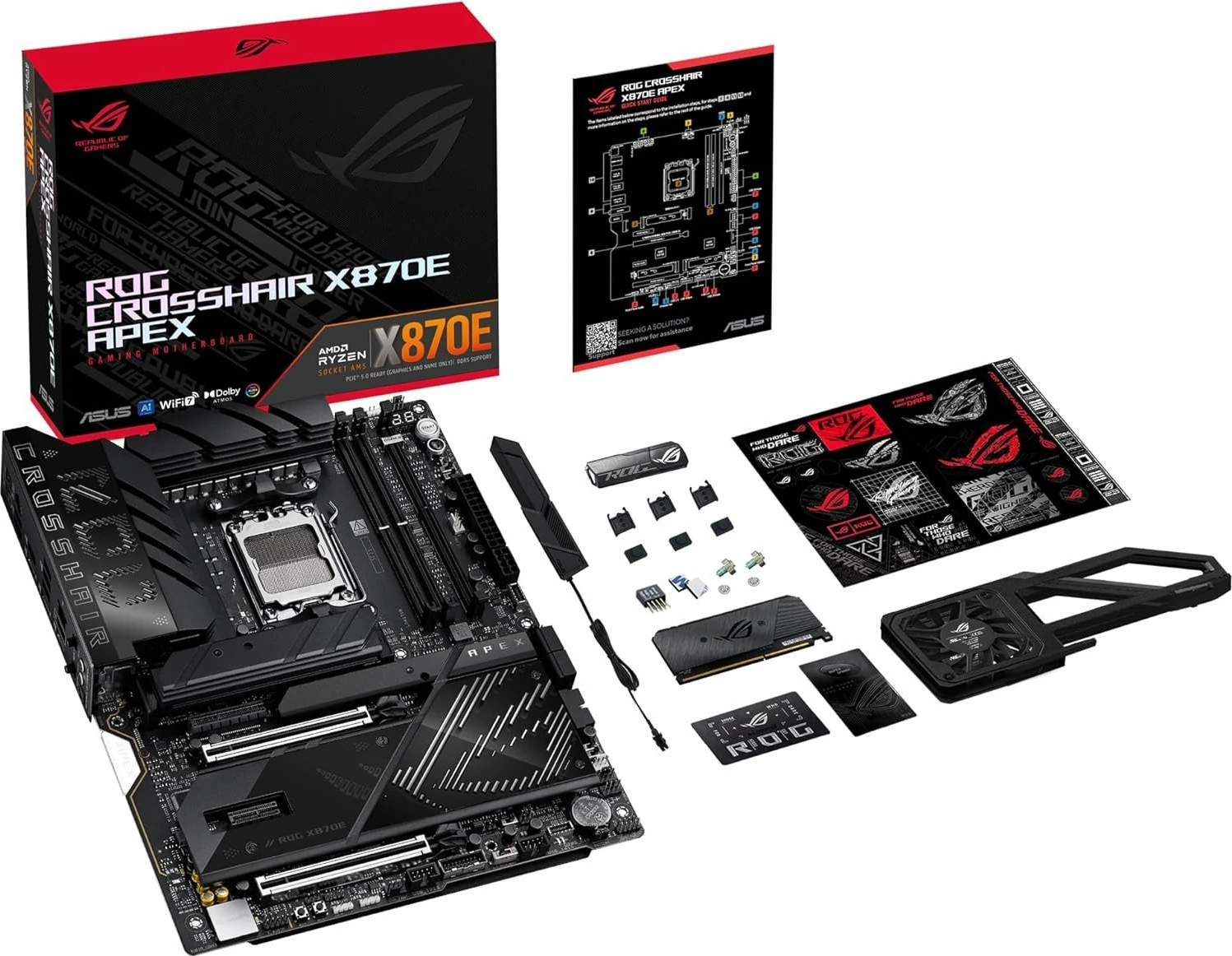 Pllakë amë Asus ROG Crosshair X870E Apex AM5 ATX DDR5 Wi‑Fi 7, e zezë, me antenë WiFi dhe fan kit