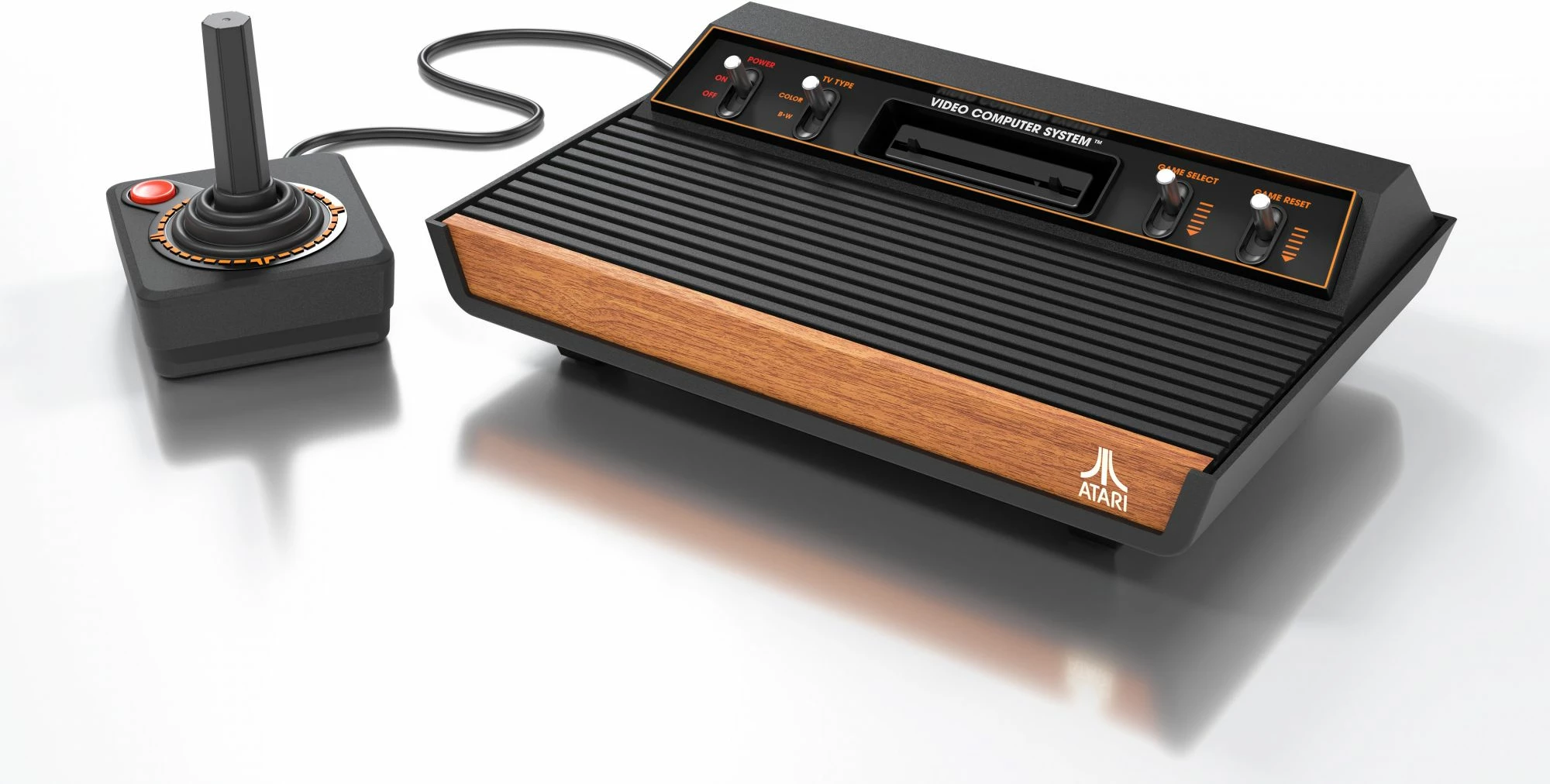 Konsolë Replai Atari 2600+, kompatibile Atari 2600/7800, kasetë 10-në-1, me CX40+ joystick, zi me panel dru