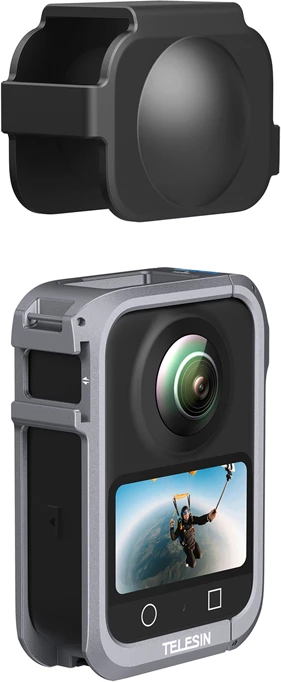 Kafaz metalik mbrojtës TELESIN Utility Frame për DJI Osmo 360, 42.6 g, 1/4\"-20 + cold shoe, gri/zi, set (kafaz + mbulesë silikoni për lente)