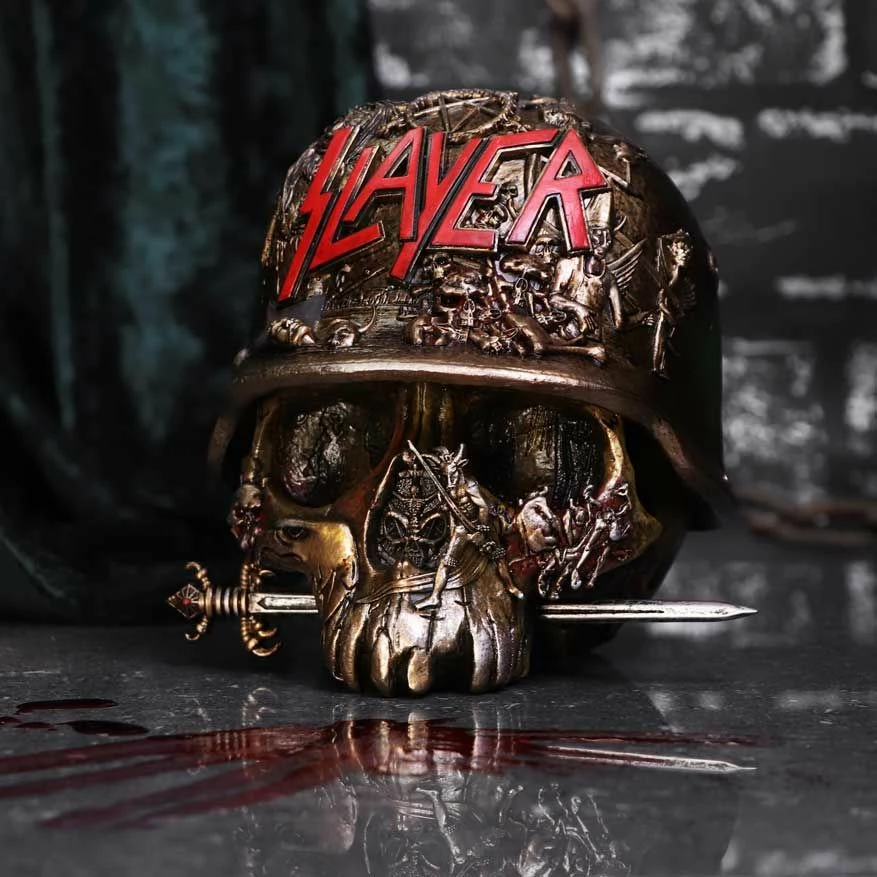 Kuti dekorative Nemesis Now Slayer Skull, rezinë, 17.5 cm, bronzë me të kuqe