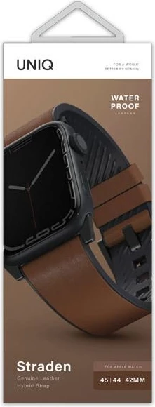 Rrip dore për Apple Watch UNIQ Straden, lëkurë/silikon, 42/44/45/49mm, Kafe