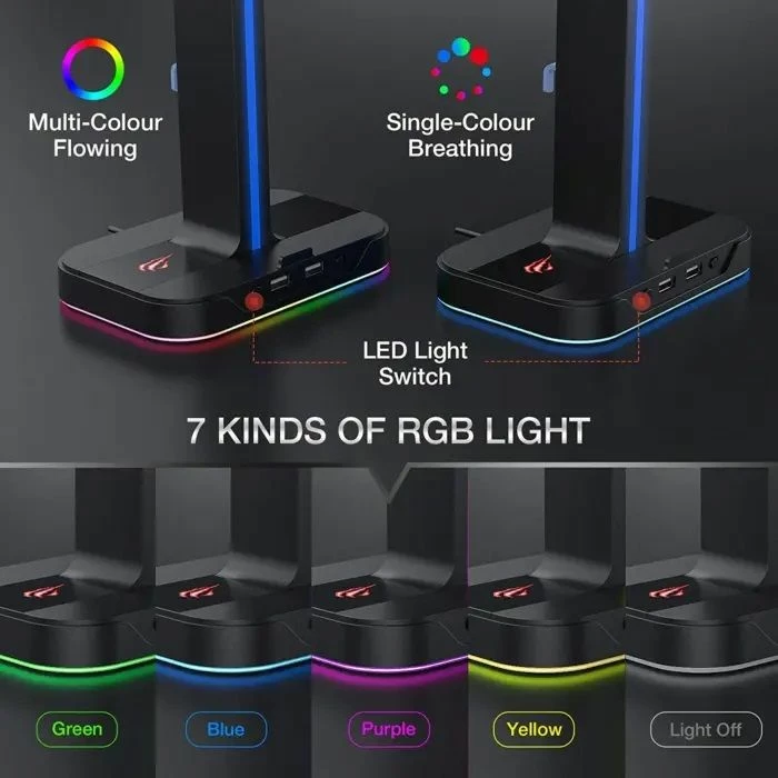 Mbajtës kufjesh HAVIT Gamenote TH650, dual, RGB LED, 2x USB, i zi