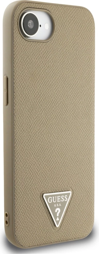 Mbështjellës Guess Grained Triangle MagSafe për iPhone 16e, Kafe