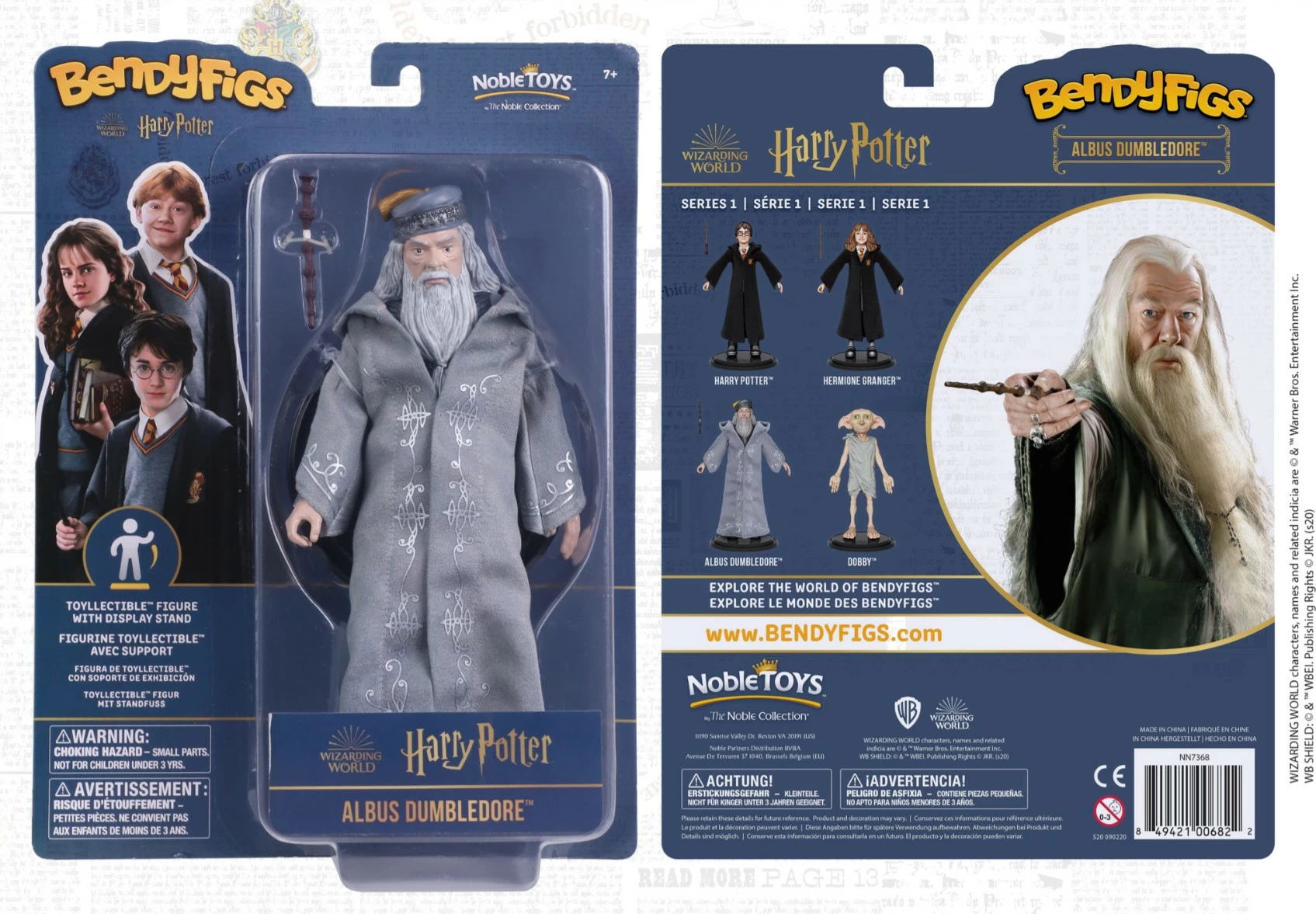 Figurinë NOBLE COLLECTION Bendyfigs Harry Potter Albus Dumbledore 19 cm, e përkulshme, me mbajtëse